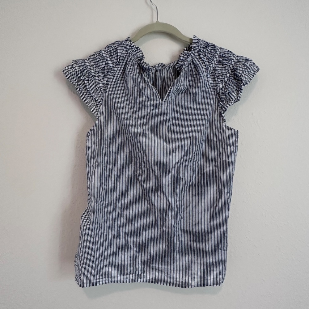 J Crew Factory Striped Flutter Sleeve Top, Size Medium - Picture 4 of 9